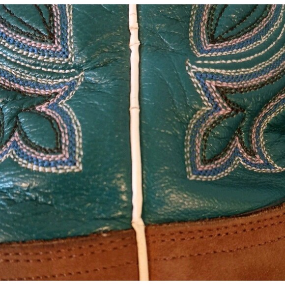 Vtg. Nocona Womens Size 8.5B Cowboy Boots Square Toe Teal/Brown Leather Western - Picture 13 of 16